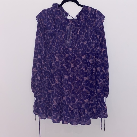 Free People Violet combo These Dreams ruffled dress long sleeves floral size S - Picture 5 of 16